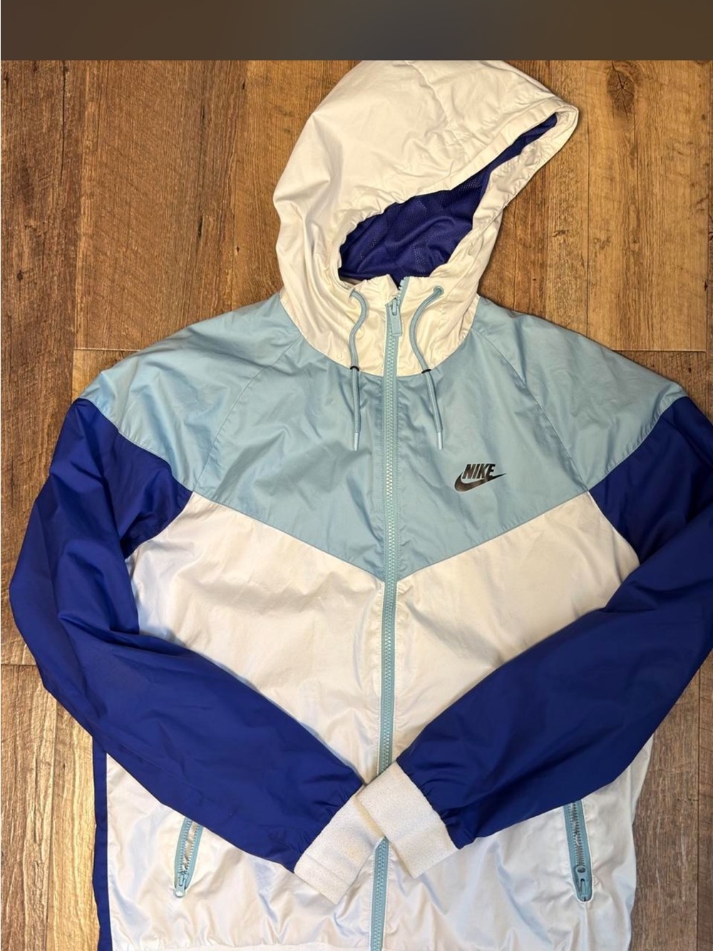 Nike Mens Colorblock Windbreaker Jacket - White & Light Blue & Royal Blue